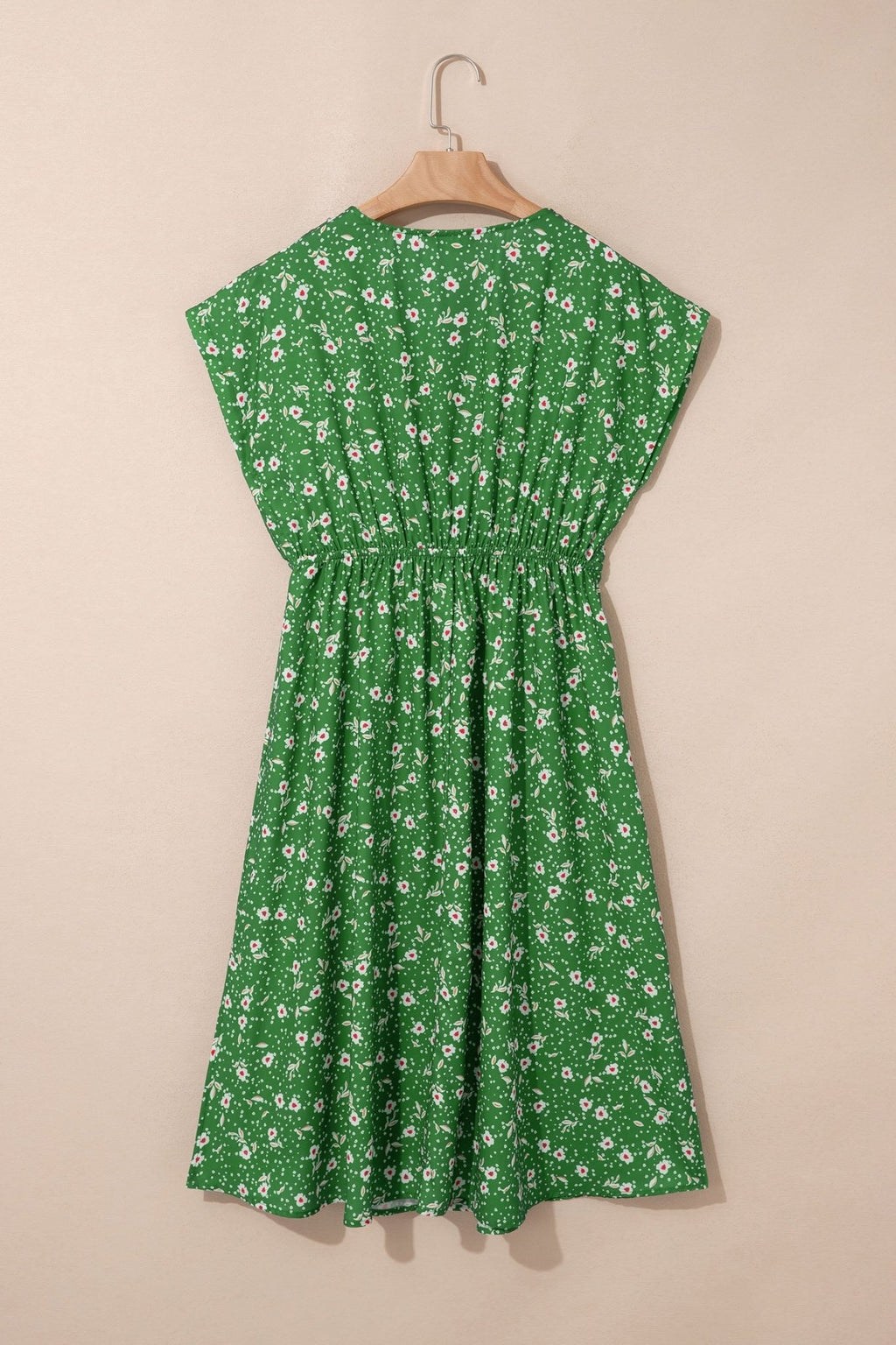 Floral Embroidered Trim V-Neck Drawstring Waist Dress - Rooted & Reckless Co.