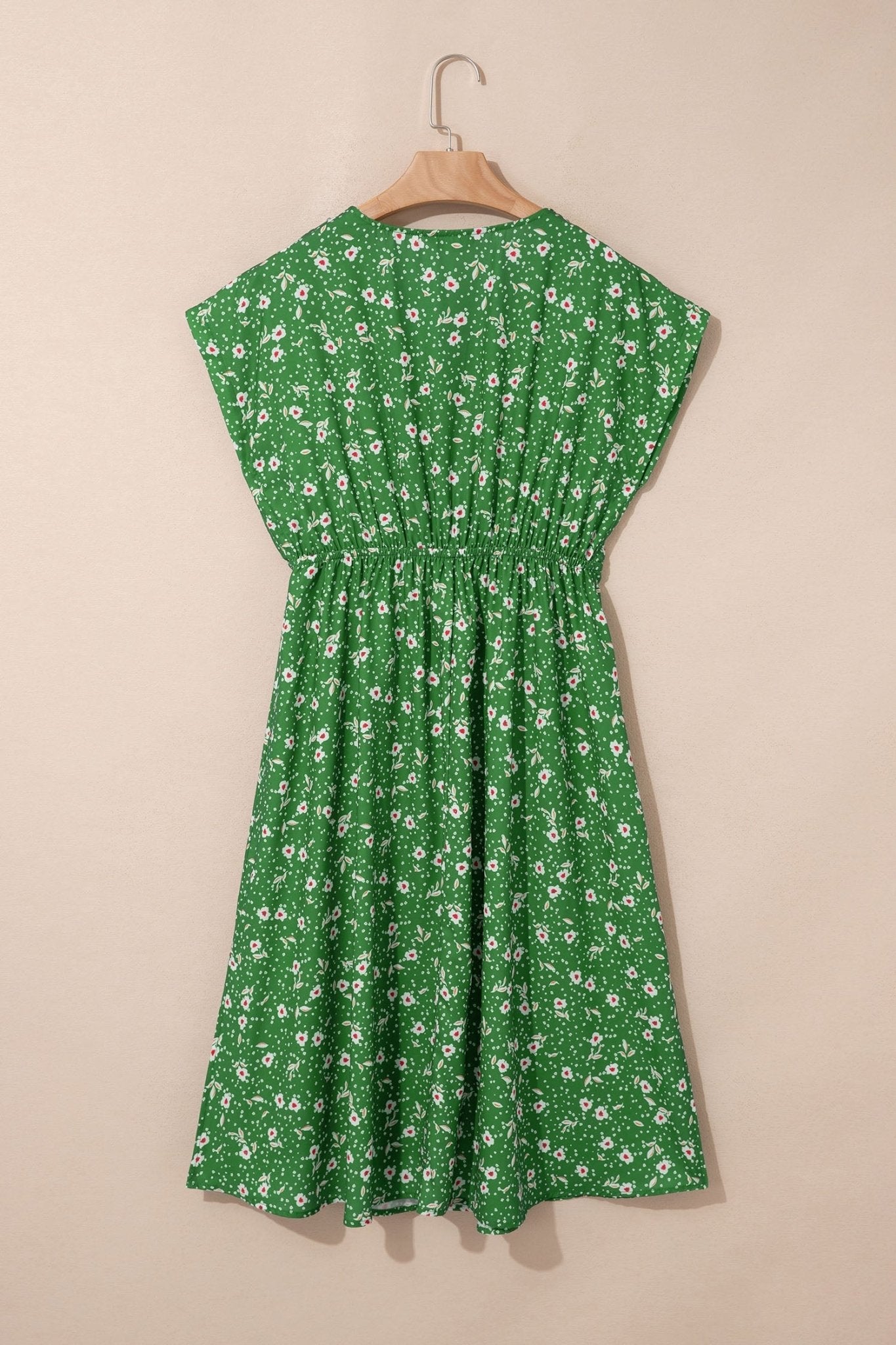Floral Embroidered Trim V-Neck Drawstring Waist Dress - Rooted & Reckless Co.