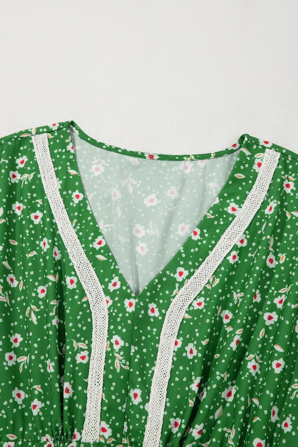 Floral Embroidered Trim V-Neck Drawstring Waist Dress - Rooted & Reckless Co.