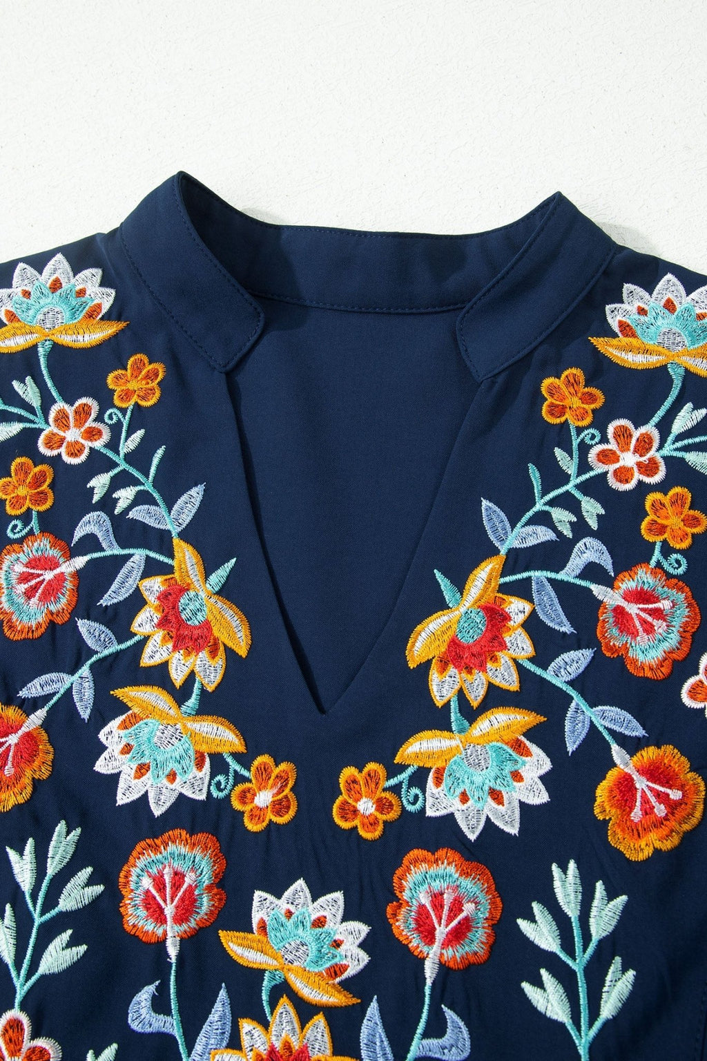 Floral Embroidered V-Neck Ruffle Sleeve Babydoll Blouse - Rooted & Reckless Co.