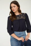 Floral Embroidered Yoke 3/4 Sleeve Blouse -medium remains - Rooted & Reckless Co.