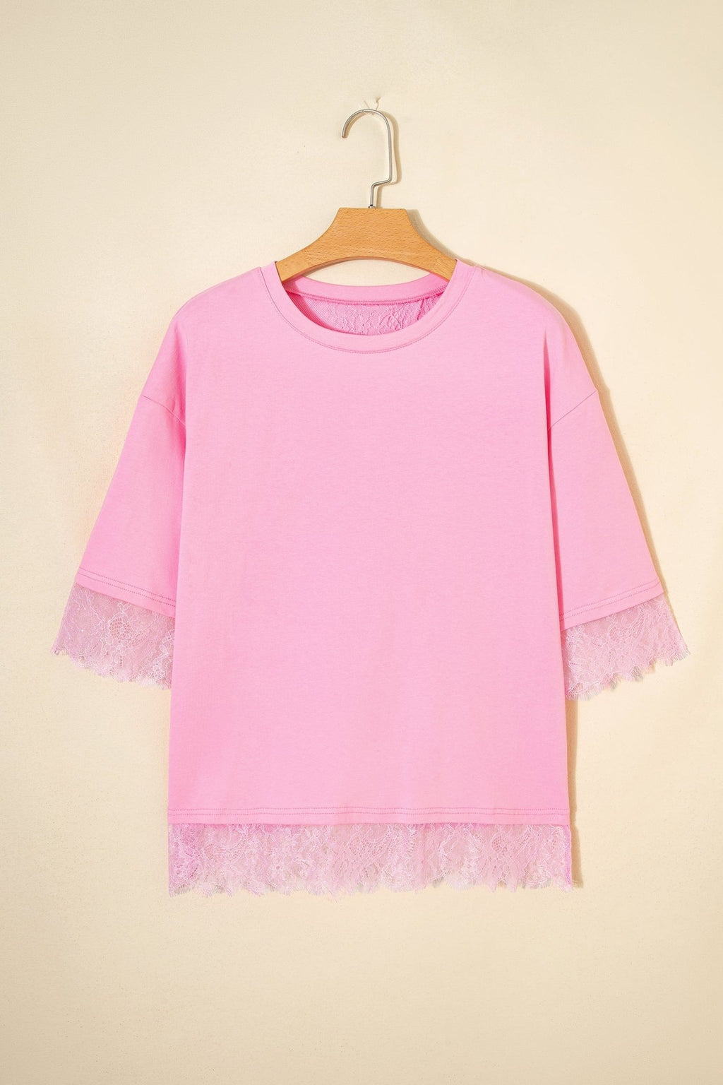 Floral Eyelash Lace Patchwork 3/4 Sleeve Tee - Rooted & Reckless Co.