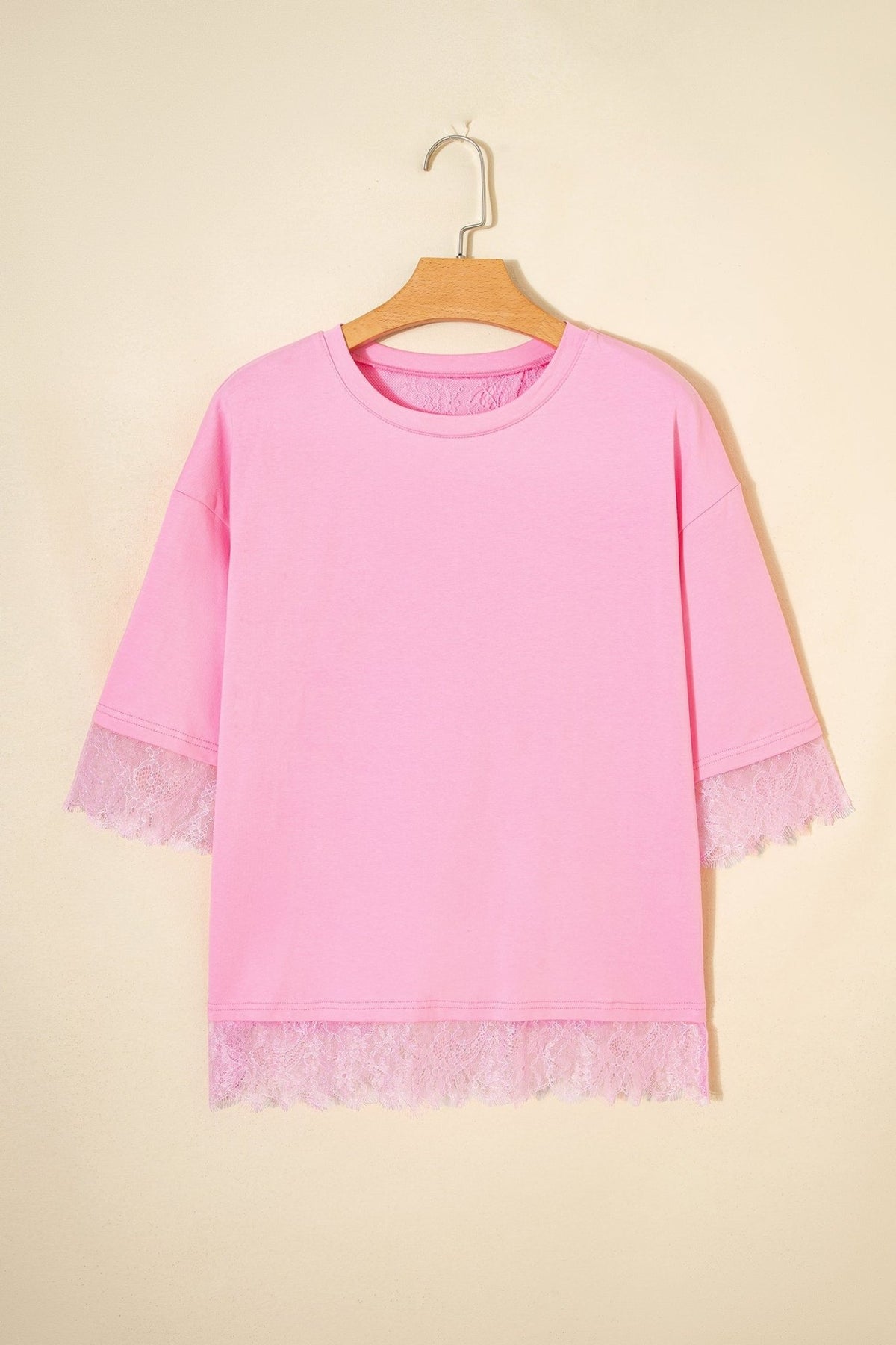 Floral Eyelash Lace Patchwork 3/4 Sleeve Tee - Rooted & Reckless Co.