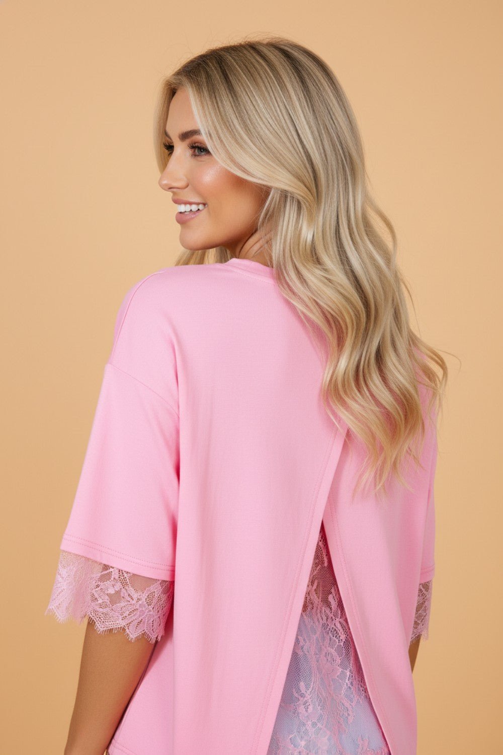 Floral Eyelash Lace Patchwork 3/4 Sleeve Tee - Rooted & Reckless Co.