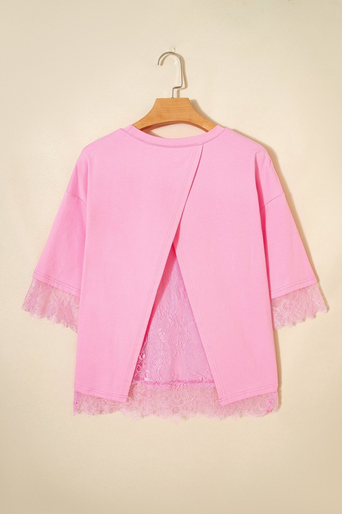 Floral Eyelash Lace Patchwork 3/4 Sleeve Tee - Rooted & Reckless Co.