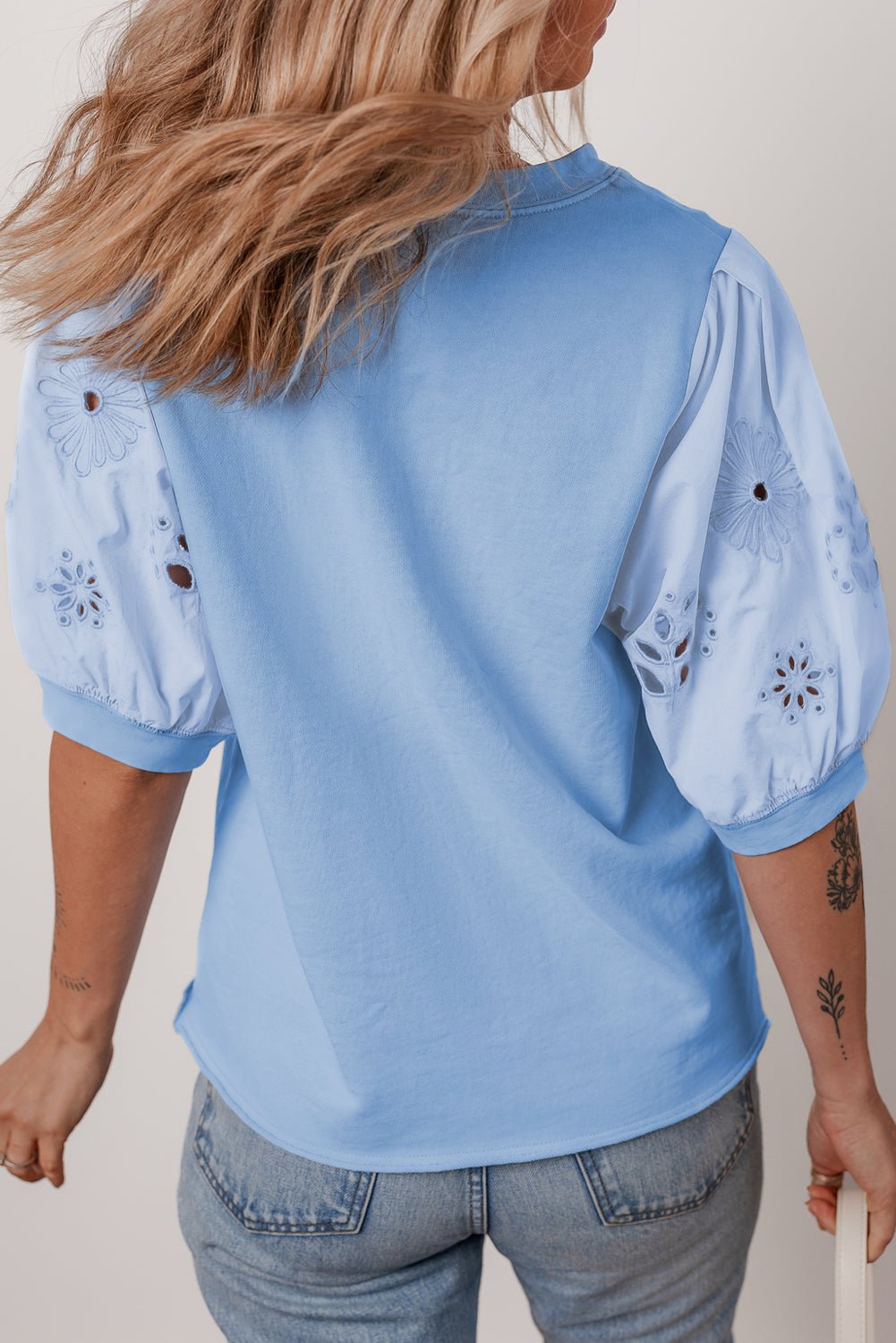 Floral Eyelet Embroidered Puff Short Sleeve Blouse - Rooted & Reckless Co.