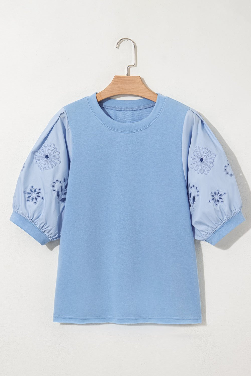 Floral Eyelet Embroidered Puff Short Sleeve Blouse - Rooted & Reckless Co.