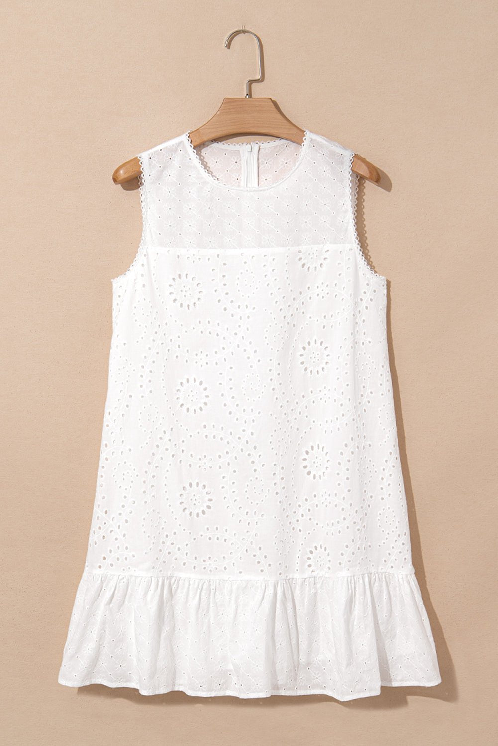 Floral Eyelet Embroidered Sleeveless Ruffle Hem Dress - Rooted & Reckless Co.