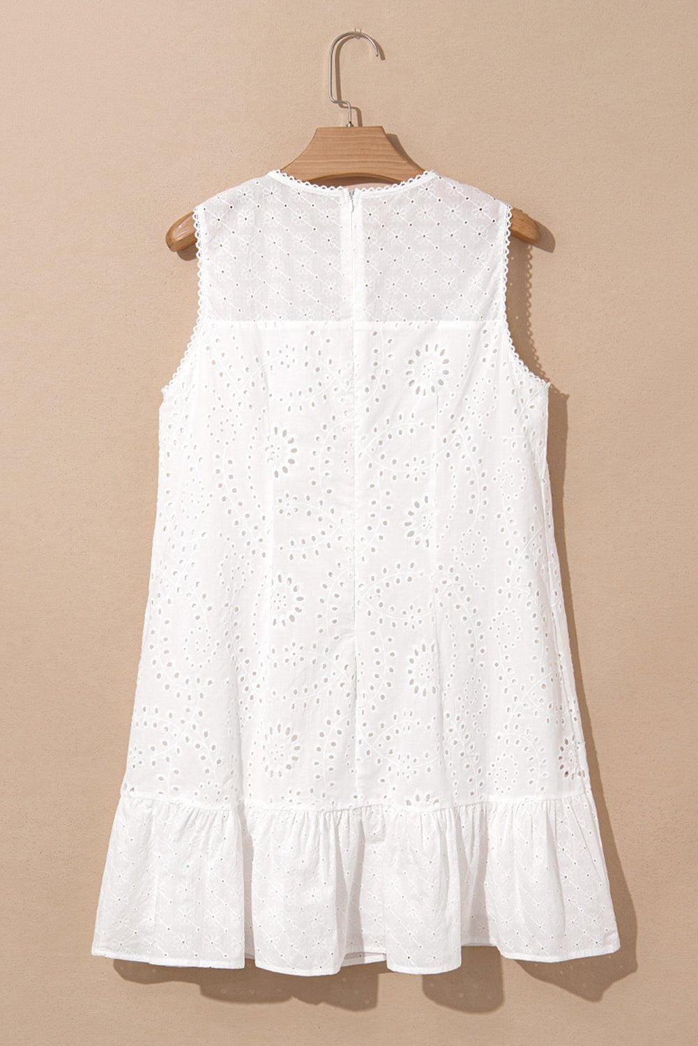 Floral Eyelet Embroidered Sleeveless Ruffle Hem Dress - Rooted & Reckless Co.