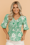 Floral Flirty Smocked V-Neck Blouse - Rooted & Reckless Co.