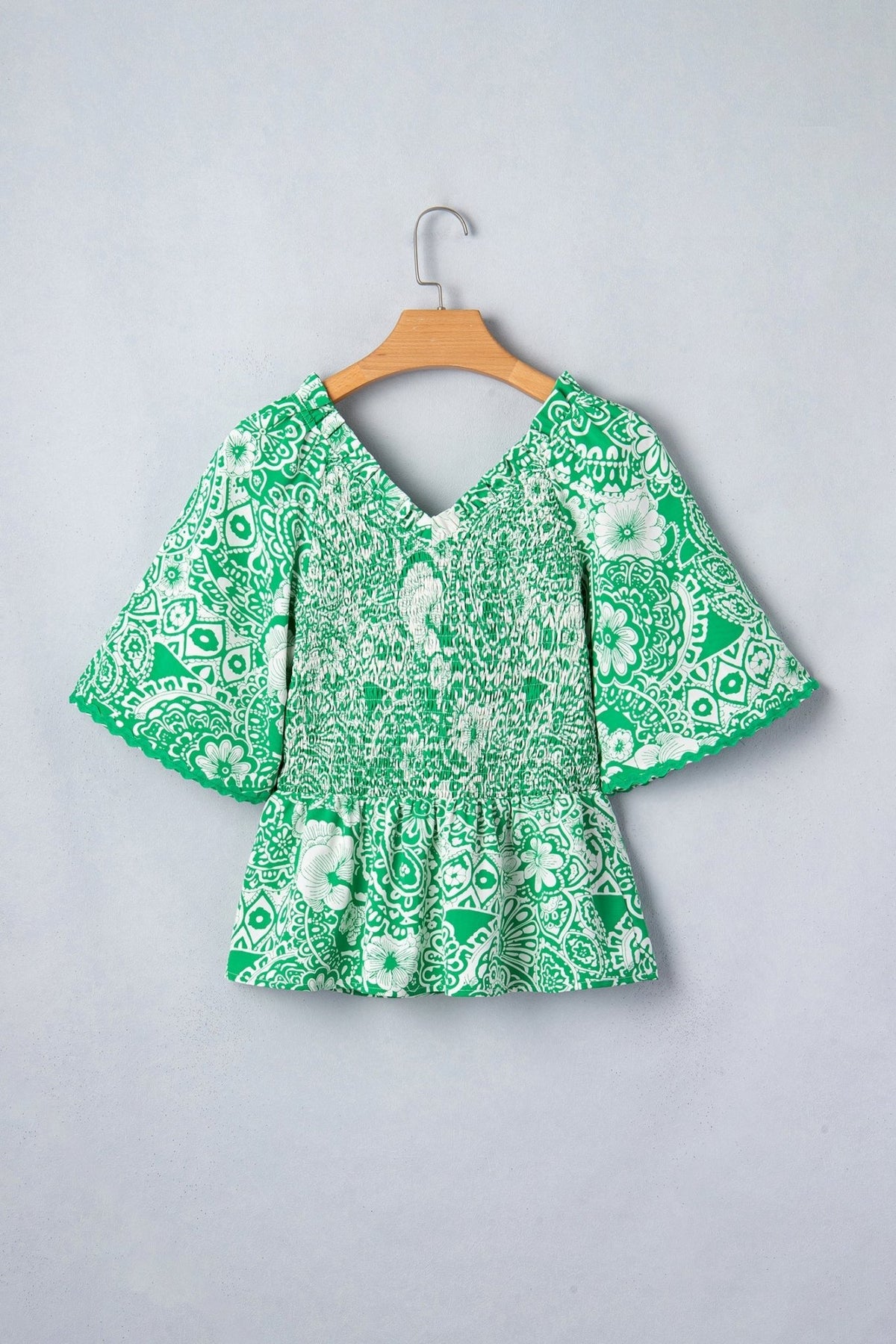 Floral Flirty Smocked V-Neck Blouse - Rooted & Reckless Co.