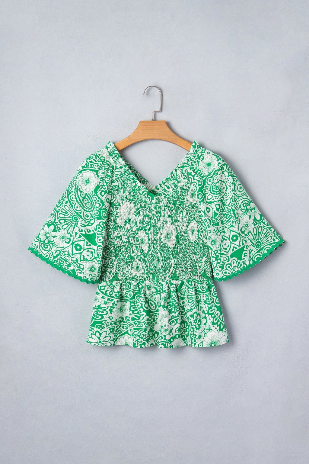 Floral Flirty Smocked V-Neck Blouse - Rooted & Reckless Co.