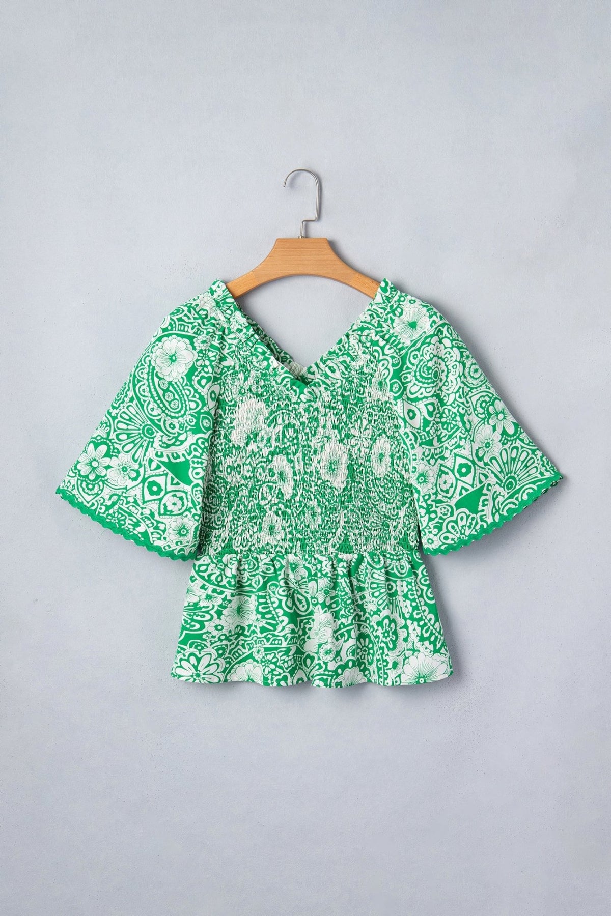 Floral Flirty Smocked V-Neck Blouse - Rooted & Reckless Co.