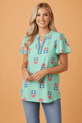 Floral Flutter Short Sleeve V-Neck Blouse - Rooted & Reckless Co.