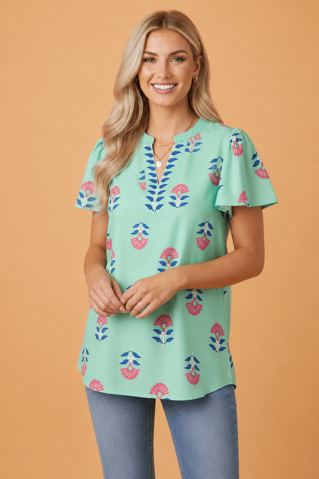 Floral Flutter Short Sleeve V-Neck Blouse - Rooted & Reckless Co.