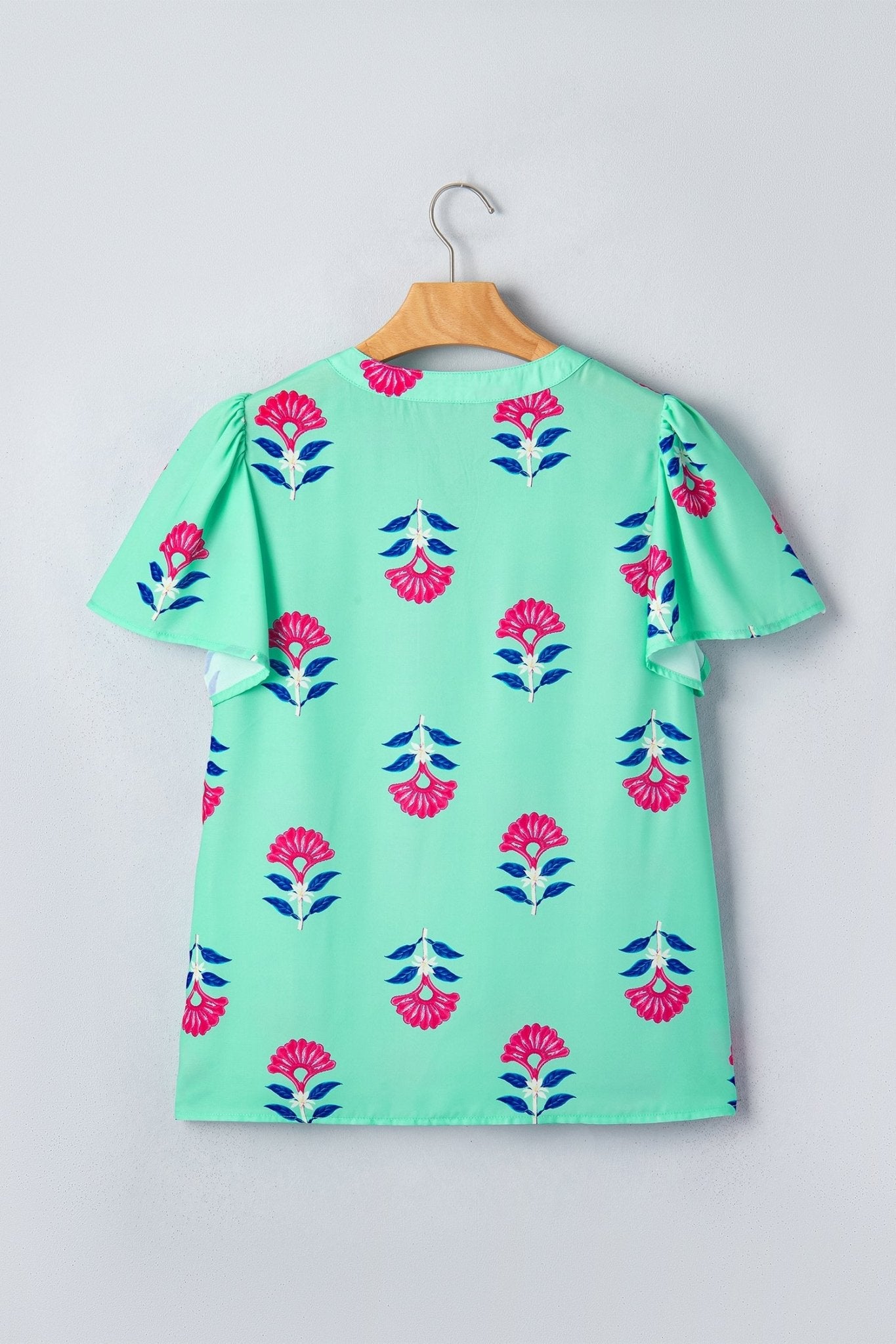 Floral Flutter Short Sleeve V-Neck Blouse - Rooted & Reckless Co.
