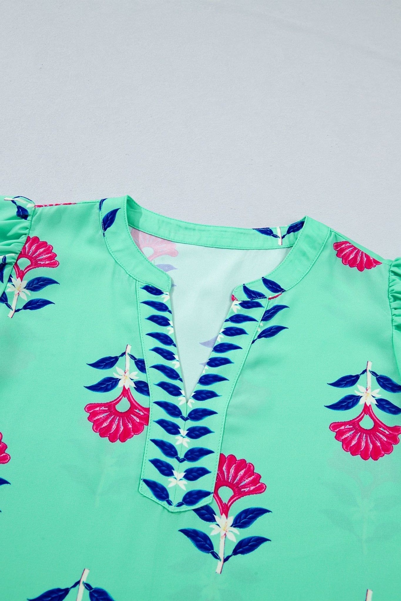Floral Flutter Short Sleeve V-Neck Blouse - Rooted & Reckless Co.