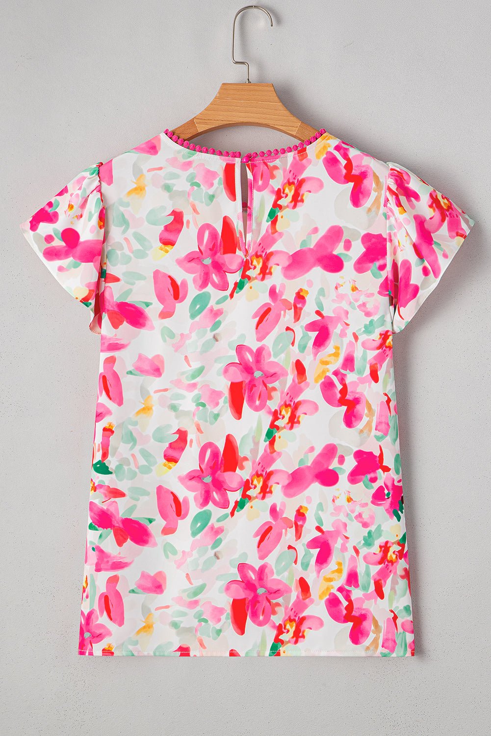 Floral Flutter Sleeve Round Neck Blouse - Rooted & Reckless Co.