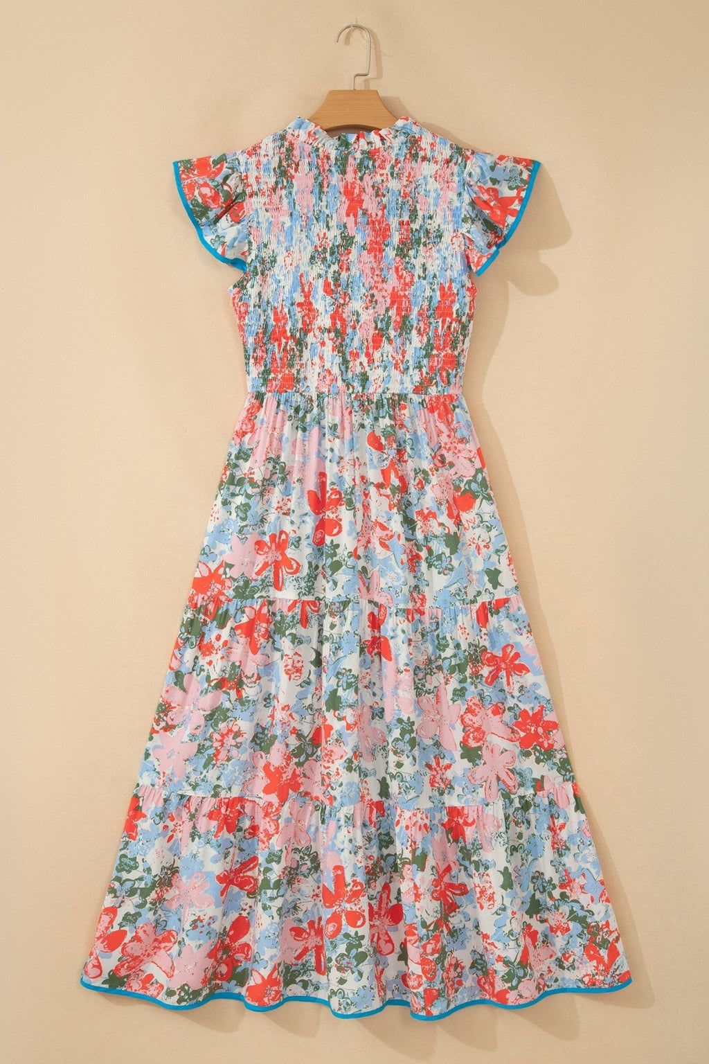 Floral Flutter Sleeve Smocked V-Neck Maxi Dress - Rooted & Reckless Co.