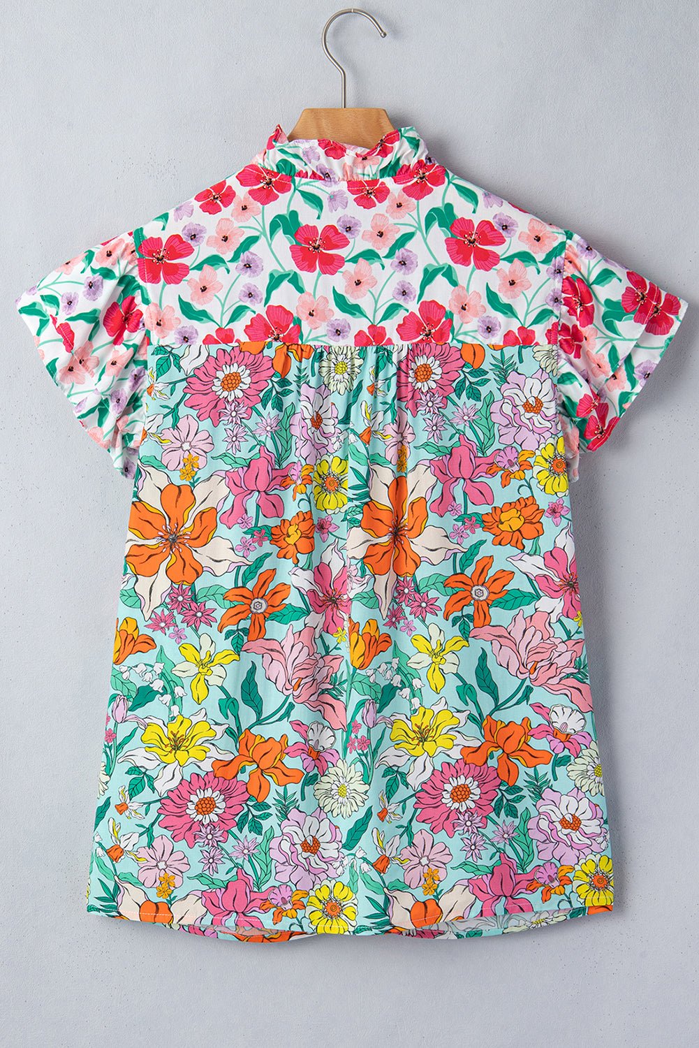 Floral Flutter Sleeve Split Neck Buttoned Blouse - Rooted & Reckless Co.