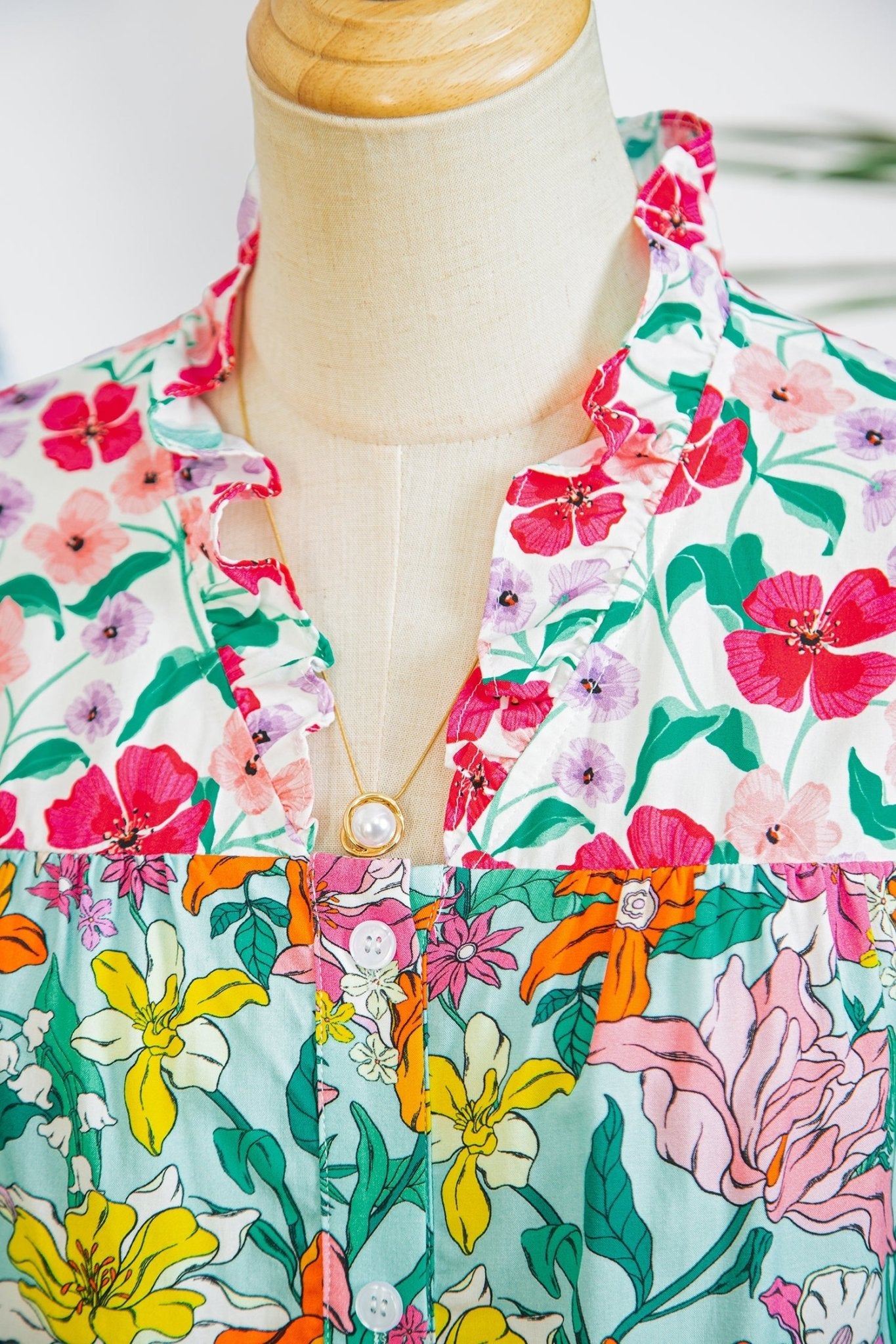 Floral Flutter Sleeve Split Neck Buttoned Blouse - Rooted & Reckless Co.