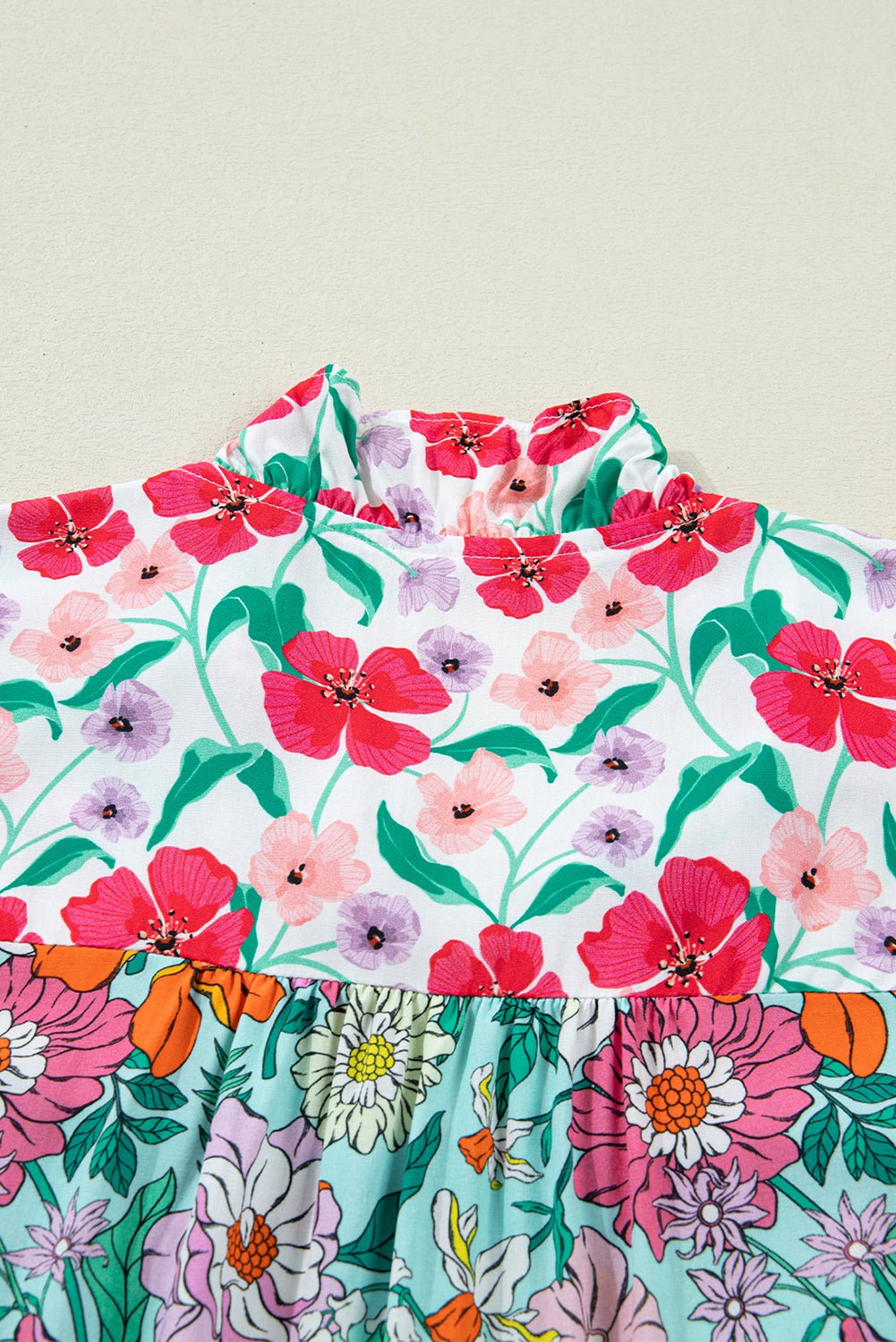 Floral Flutter Sleeve Split Neck Buttoned Blouse - Rooted & Reckless Co.