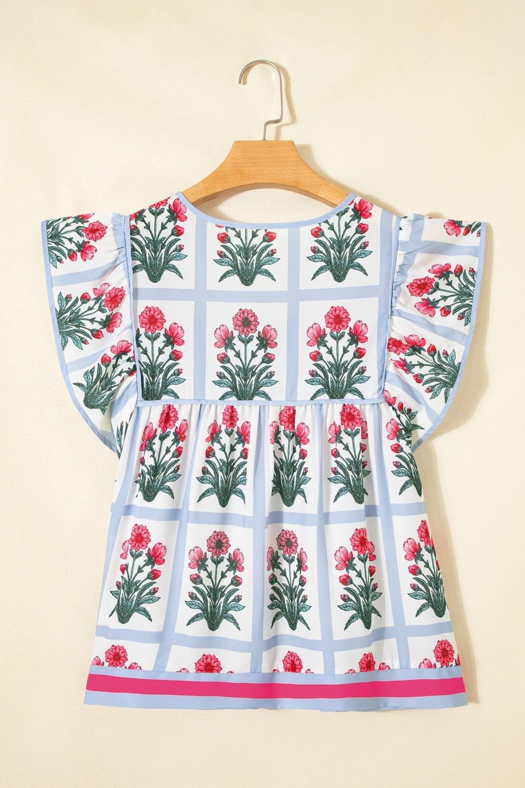Floral Flutter Sleeve Split V-Neck Top - Rooted & Reckless Co.