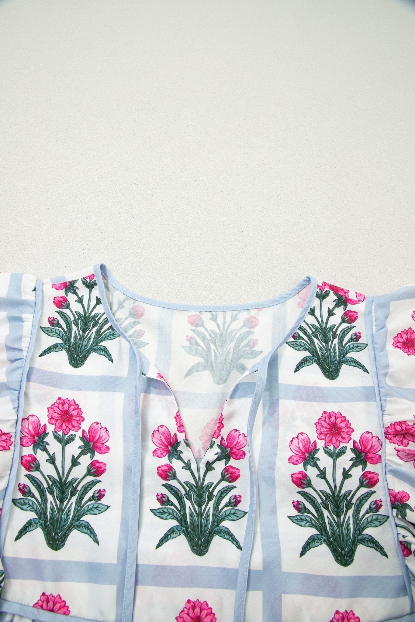 Floral Flutter Sleeve Split V-Neck Top - Rooted & Reckless Co.