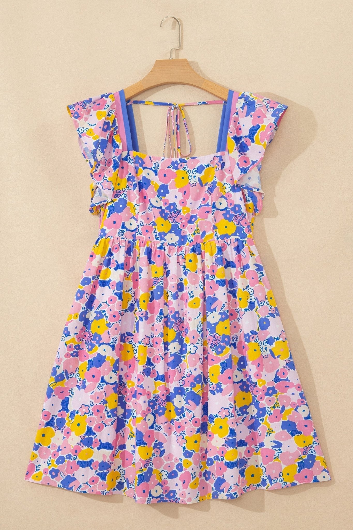 Floral Flutter Sleeve Square Neck Mini Dress - Rooted & Reckless Co.