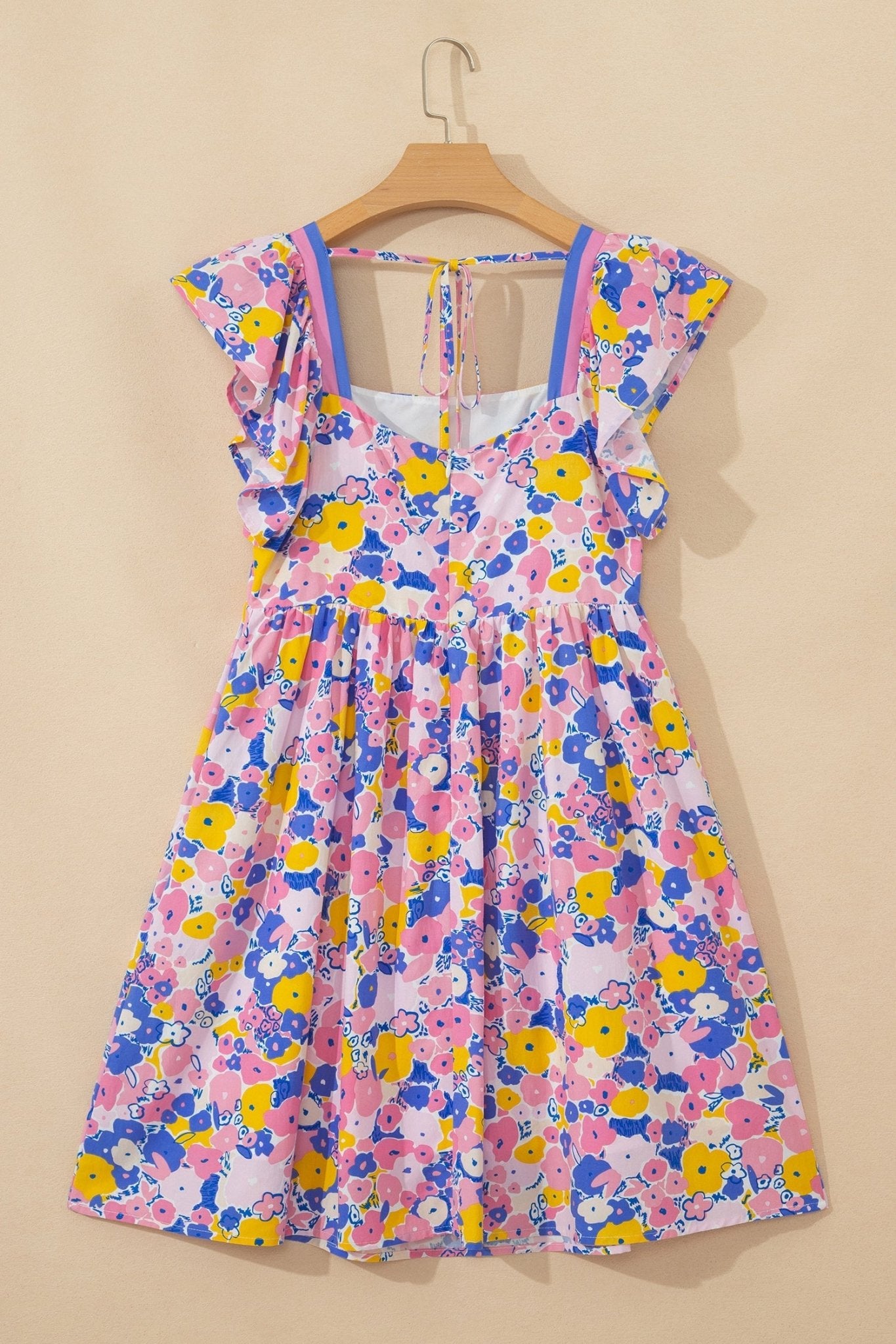 Floral Flutter Sleeve Square Neck Mini Dress - Rooted & Reckless Co.