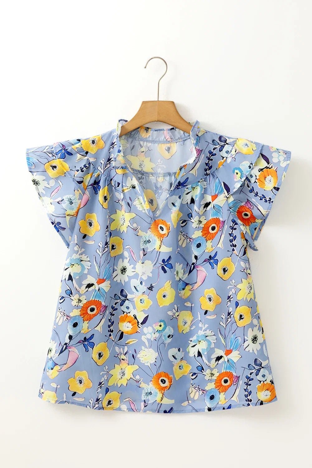 Floral Flutter Sleeve V-Neck Top - Rooted & Reckless Co.