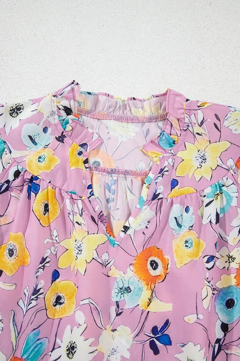Floral Flutter Sleeve V-Neck Top - Rooted & Reckless Co.