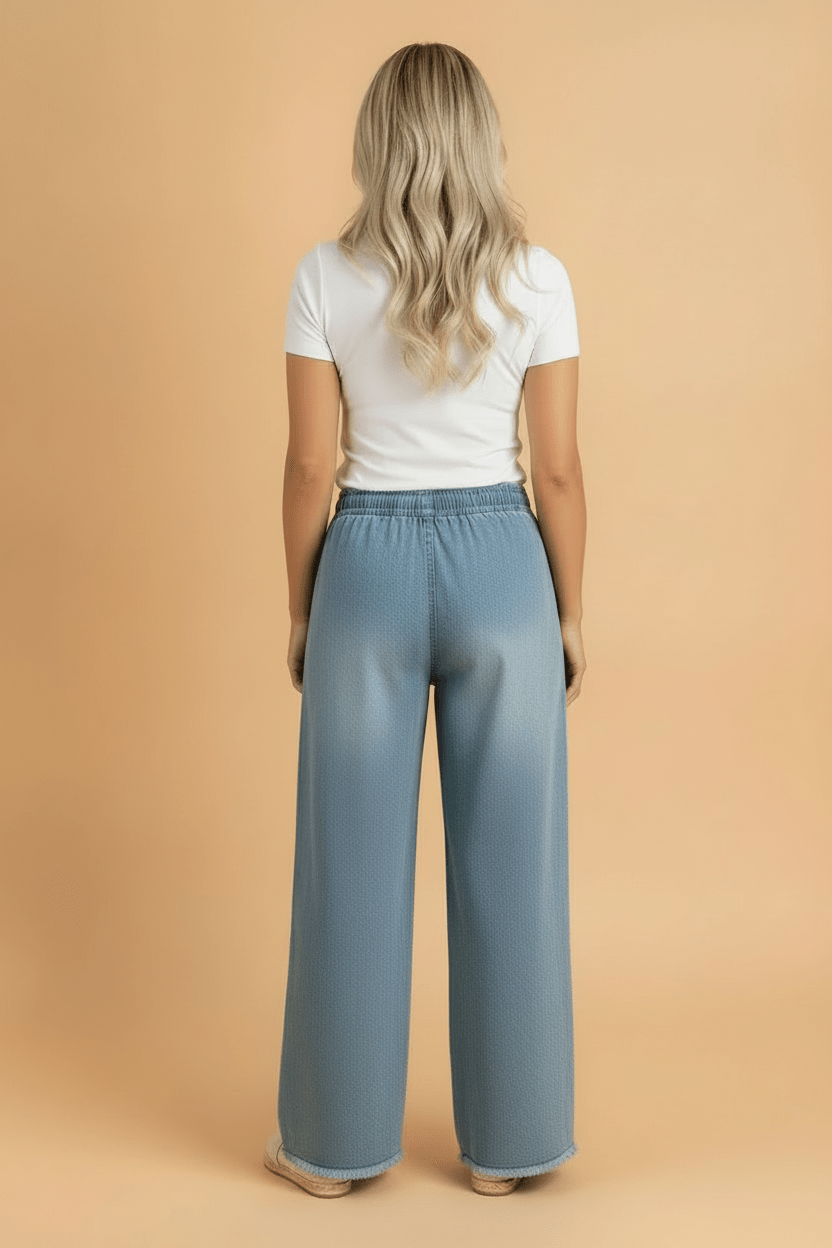 Floral Frayed Denim Raw Hem Wide Leg Jeans - Rooted & Reckless Co.
