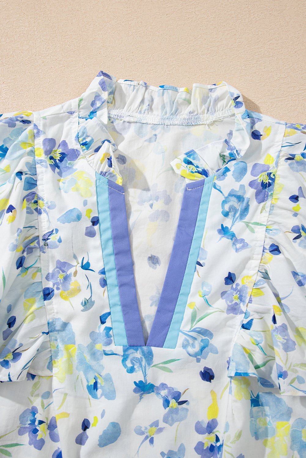 Floral Frill Notch V-Neck Blouse - Rooted & Reckless Co.
