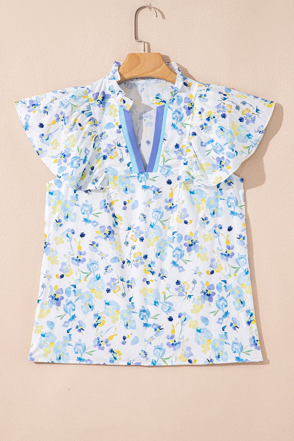 Floral Frill Notch V-Neck Blouse - Rooted & Reckless Co.