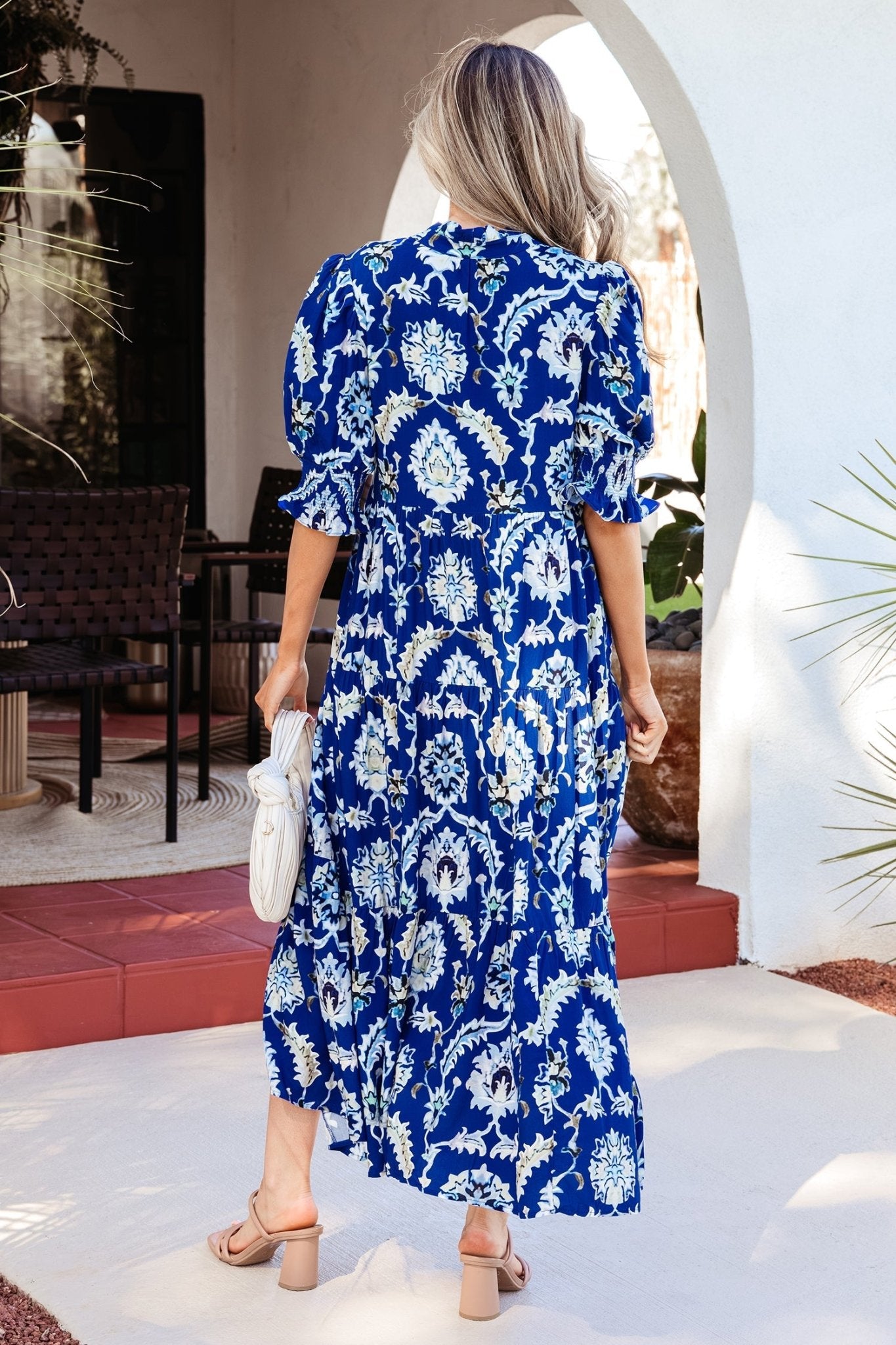 Floral Frilled Collar Puff Sleeve Maxi Dress - Rooted & Reckless Co.