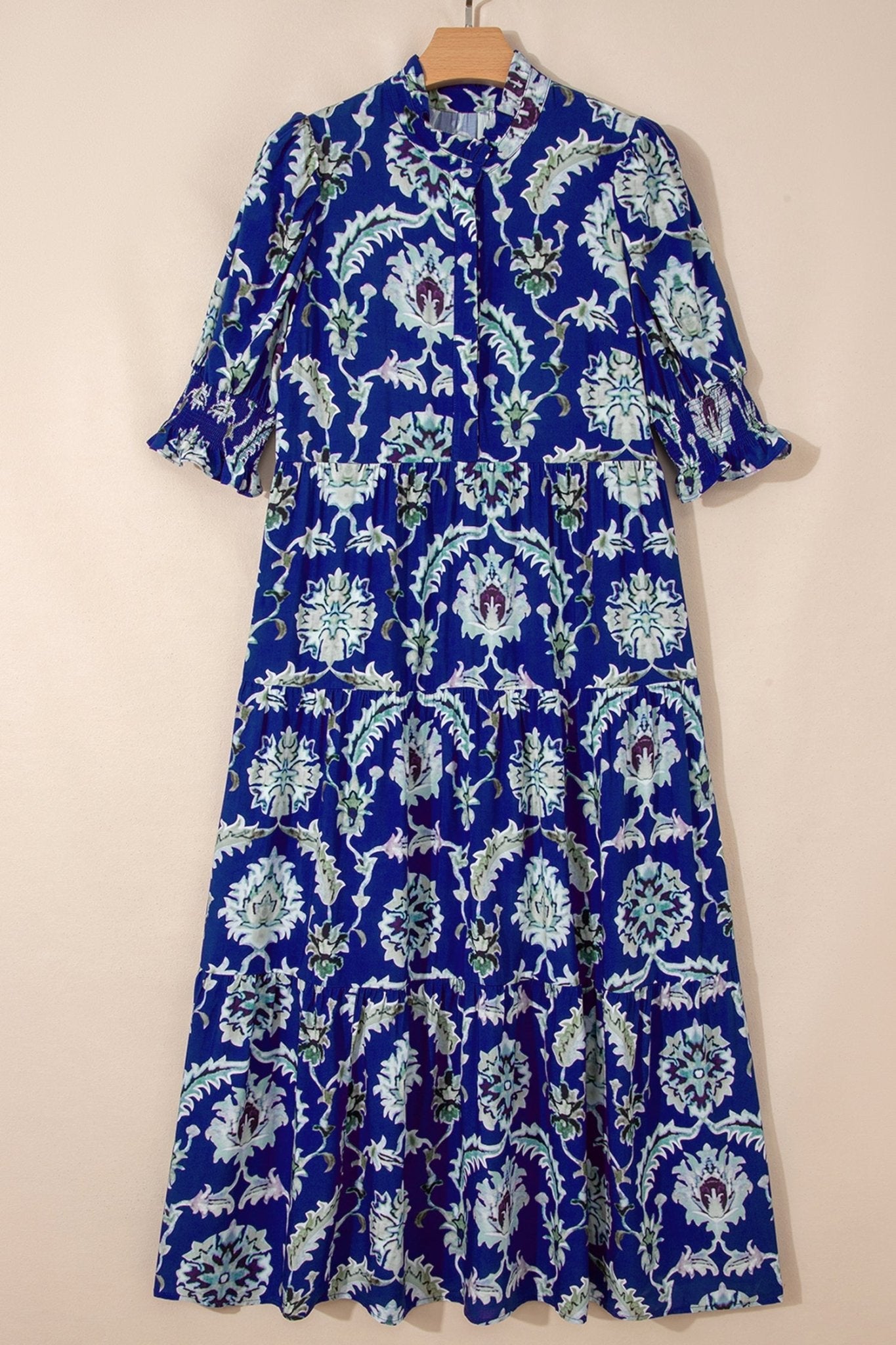 Floral Frilled Collar Puff Sleeve Maxi Dress - Rooted & Reckless Co.