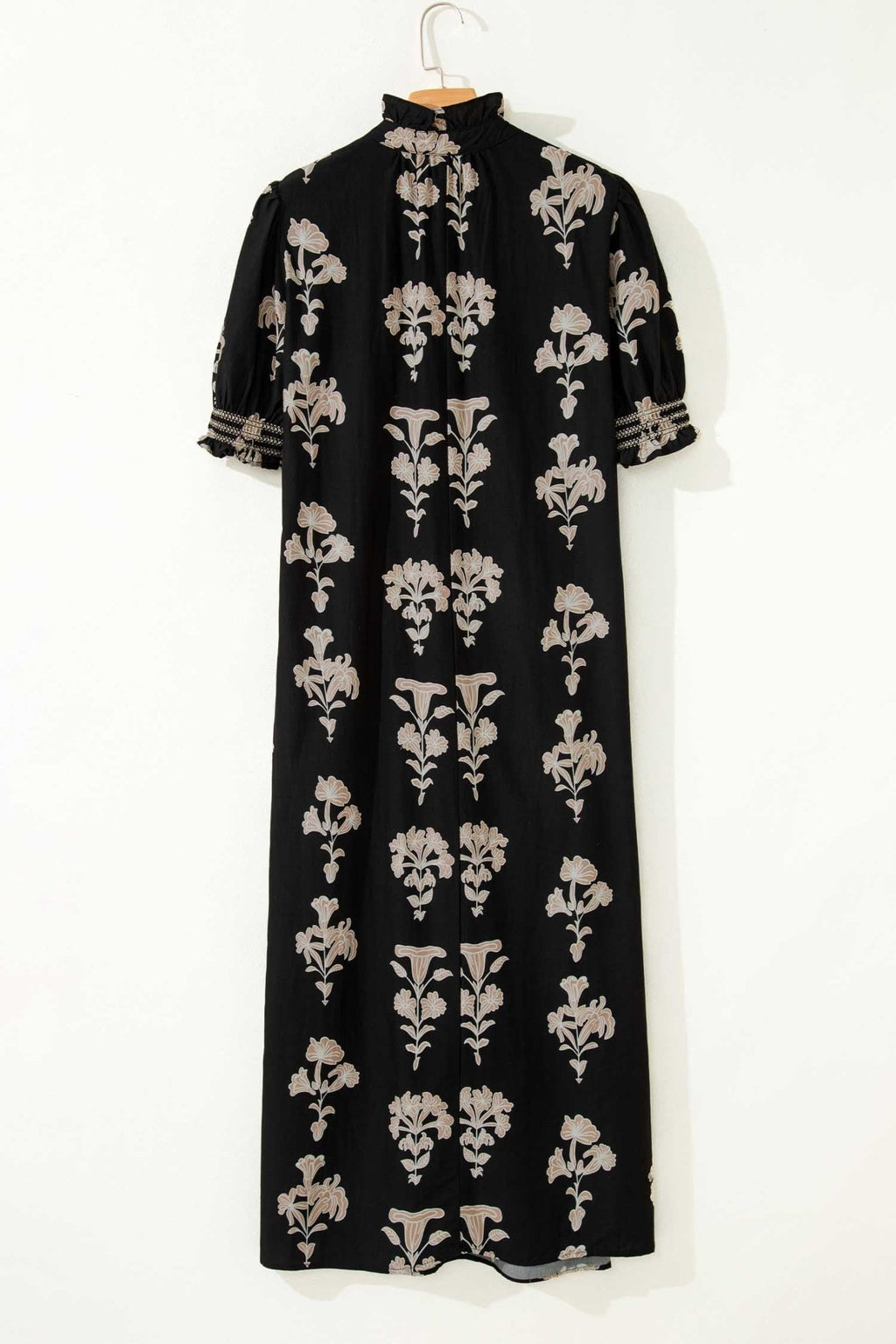 Floral Frilled Collar Short Puff Sleeve Maxi Dress - Rooted & Reckless Co.