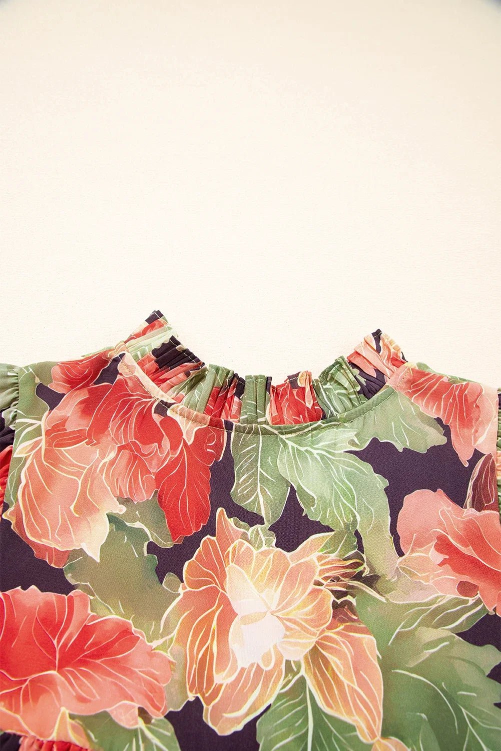Floral Frilled Collar V-Neck 3/4 Sleeve Dress - Rooted & Reckless Co.