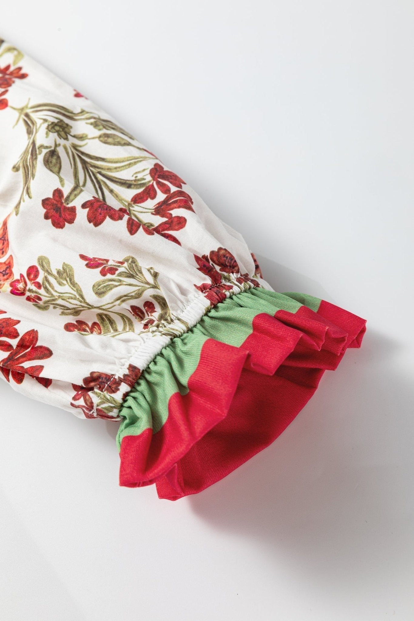 Floral Frilled Colorblock V-Neck Peplum Top - Rooted & Reckless Co.