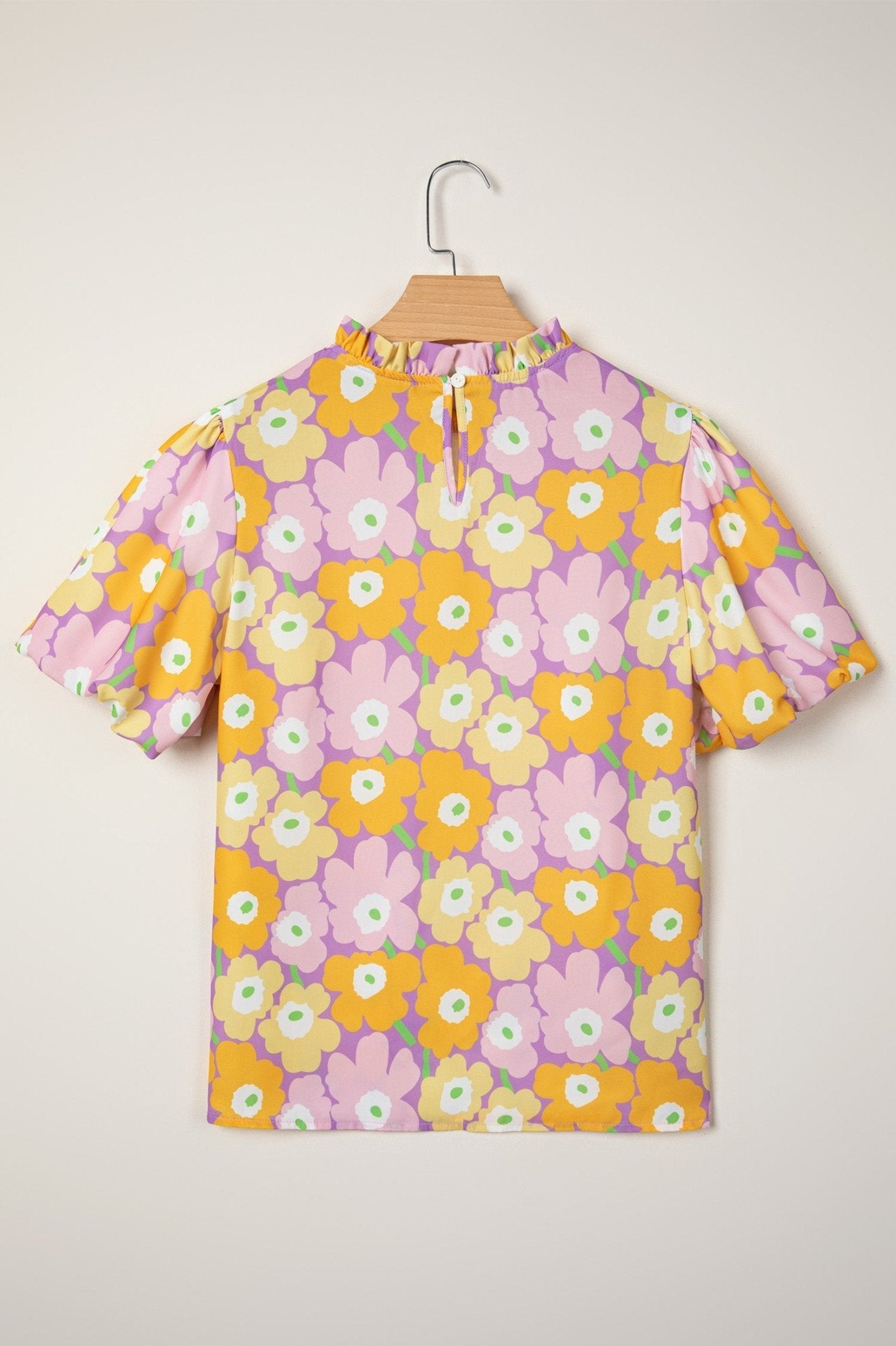 Floral Frilled Neck Puff Short Sleeve Top - Rooted & Reckless Co.