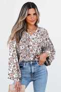 Floral Frilled Puff Sleeve Button Down Shirt - Rooted & Reckless Co.