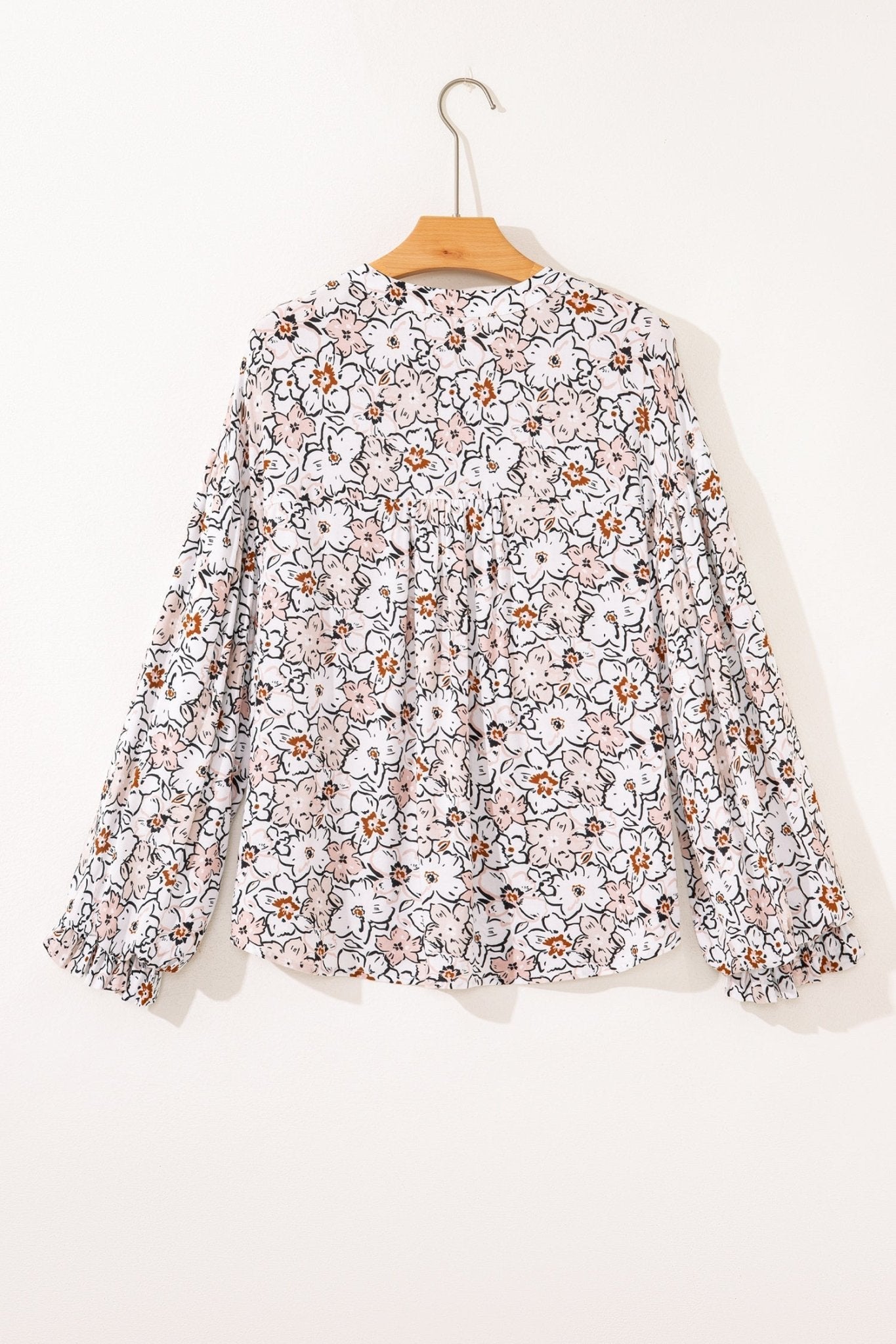 Floral Frilled Puff Sleeve Button Down Shirt - Rooted & Reckless Co.