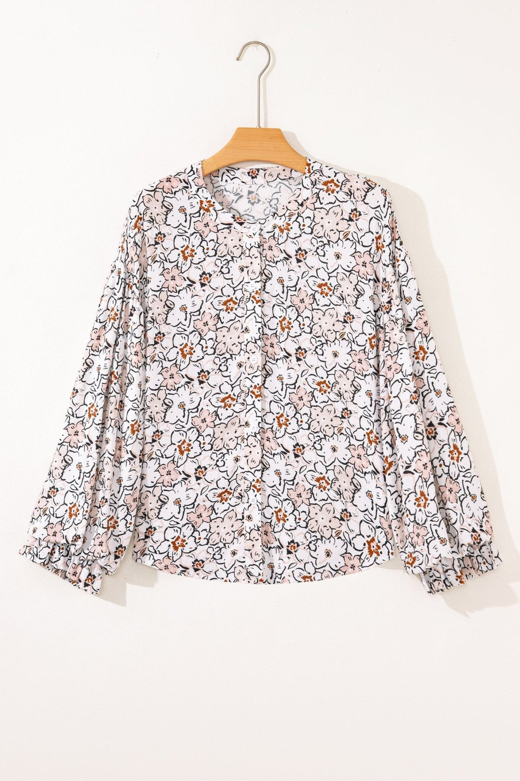 Floral Frilled Puff Sleeve Button Down Shirt - Rooted & Reckless Co.