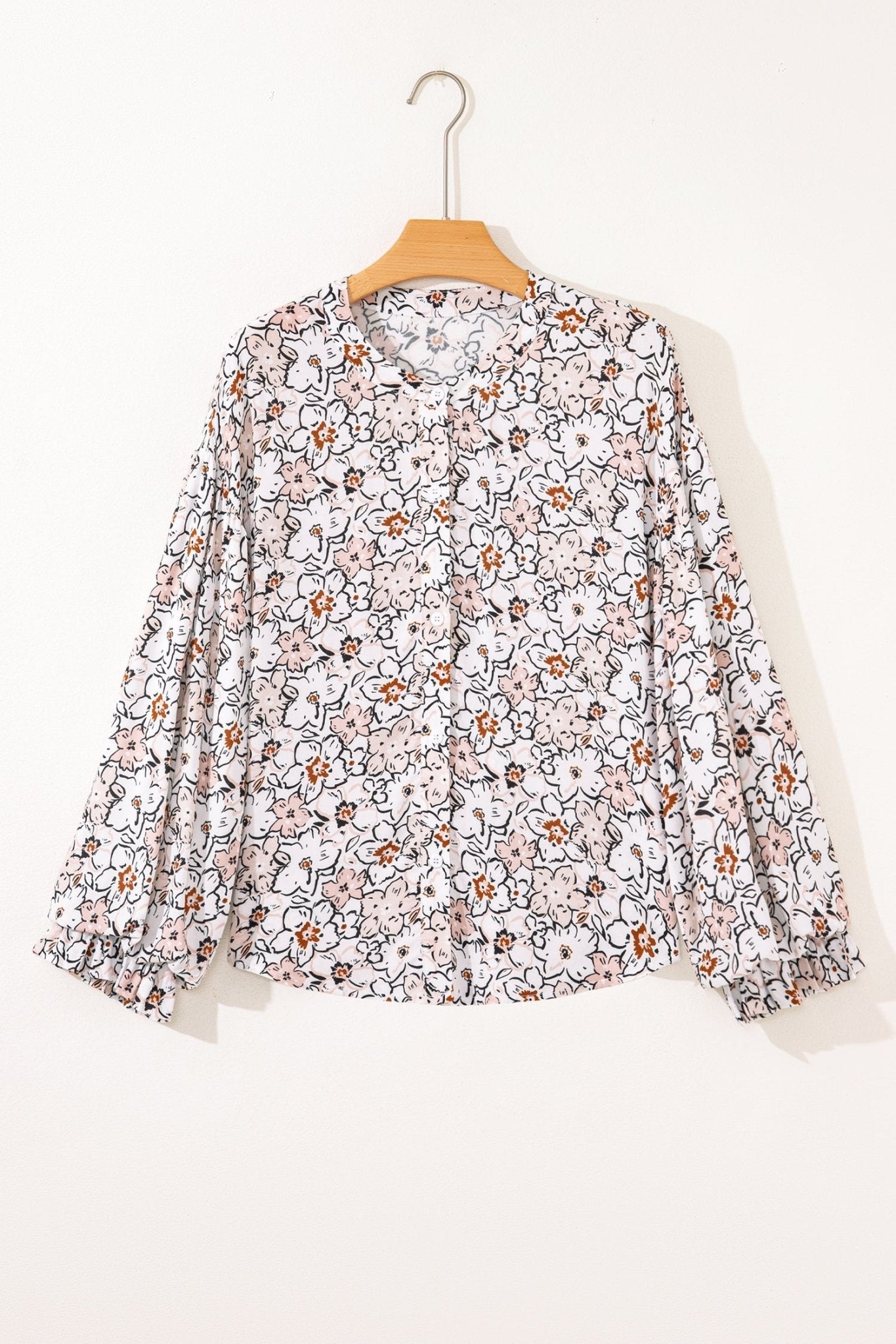 Floral Frilled Puff Sleeve Button Down Shirt - Rooted & Reckless Co.