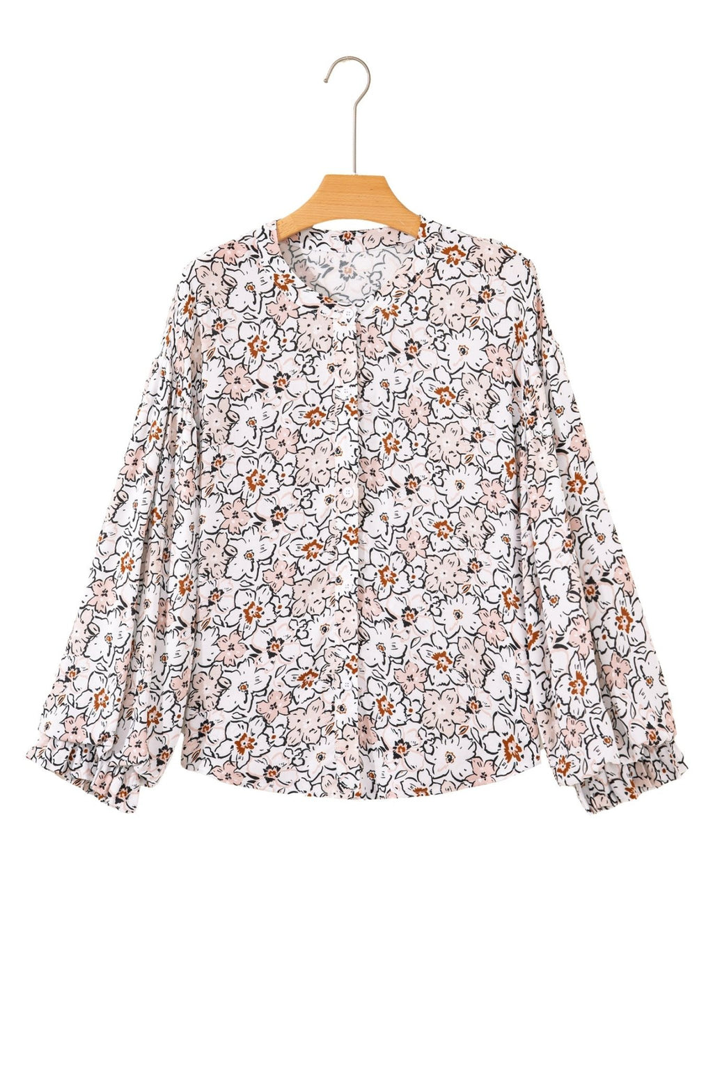 Floral Frilled Puff Sleeve Button Down Shirt - Rooted & Reckless Co.