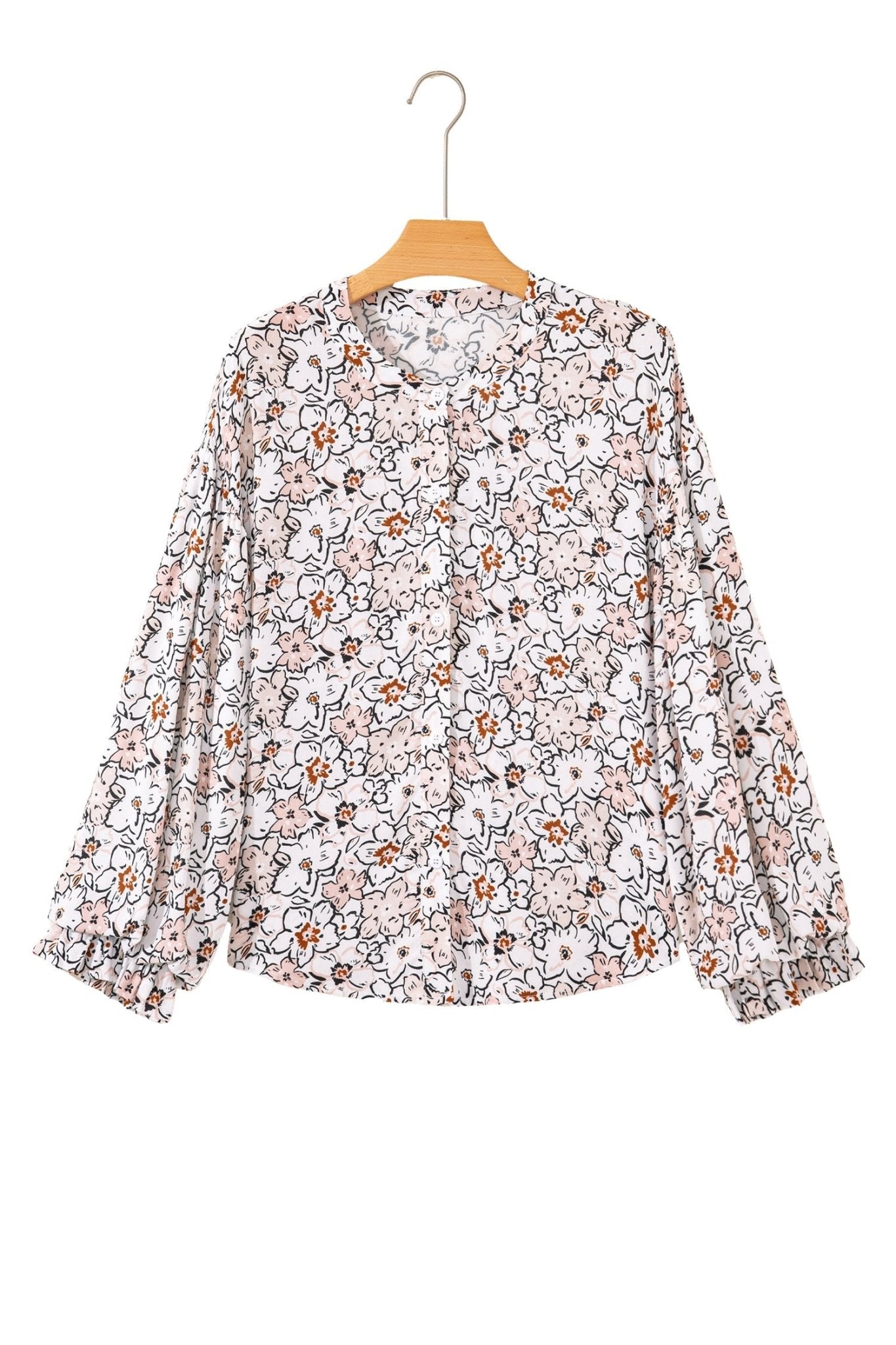Floral Frilled Puff Sleeve Button Down Shirt - Rooted & Reckless Co.