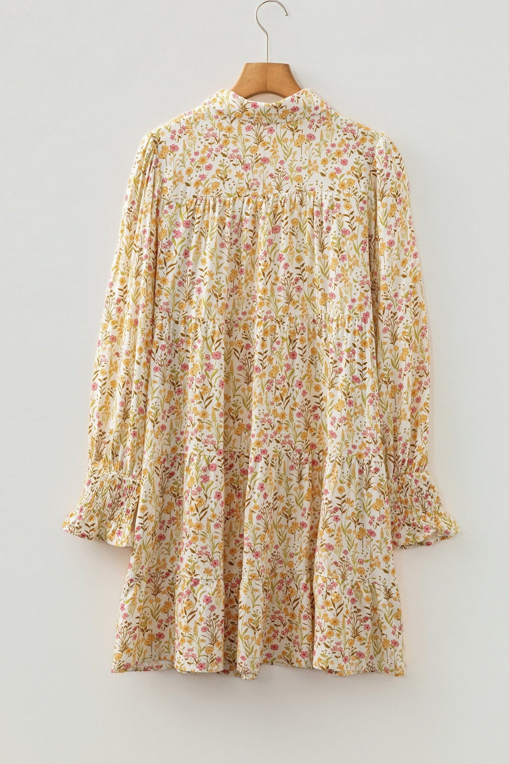 Floral Frilled Trim Smocked Cuff Dress - Rooted & Reckless Co.