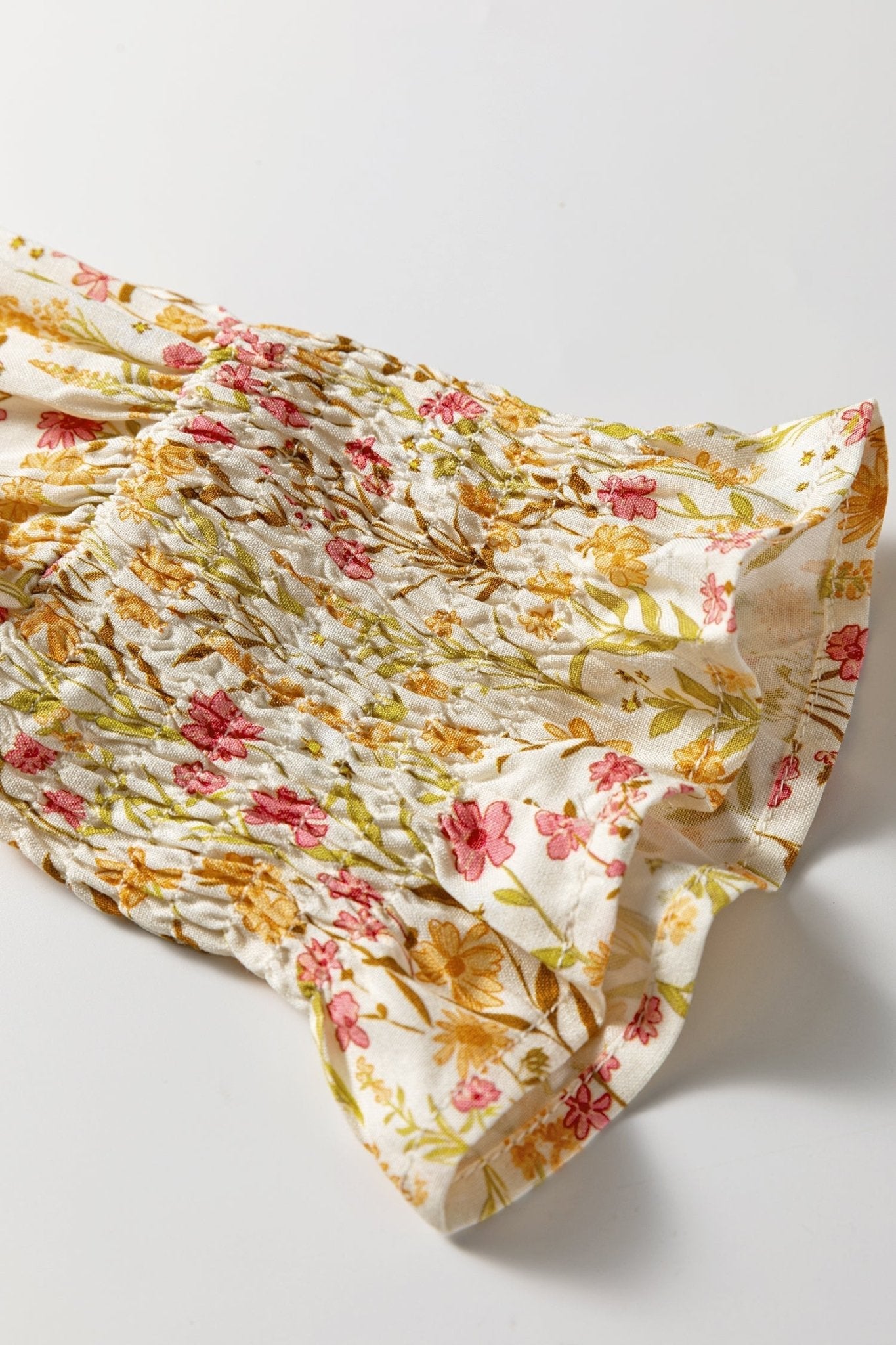 Floral Frilled Trim Smocked Cuff Dress - Rooted & Reckless Co.