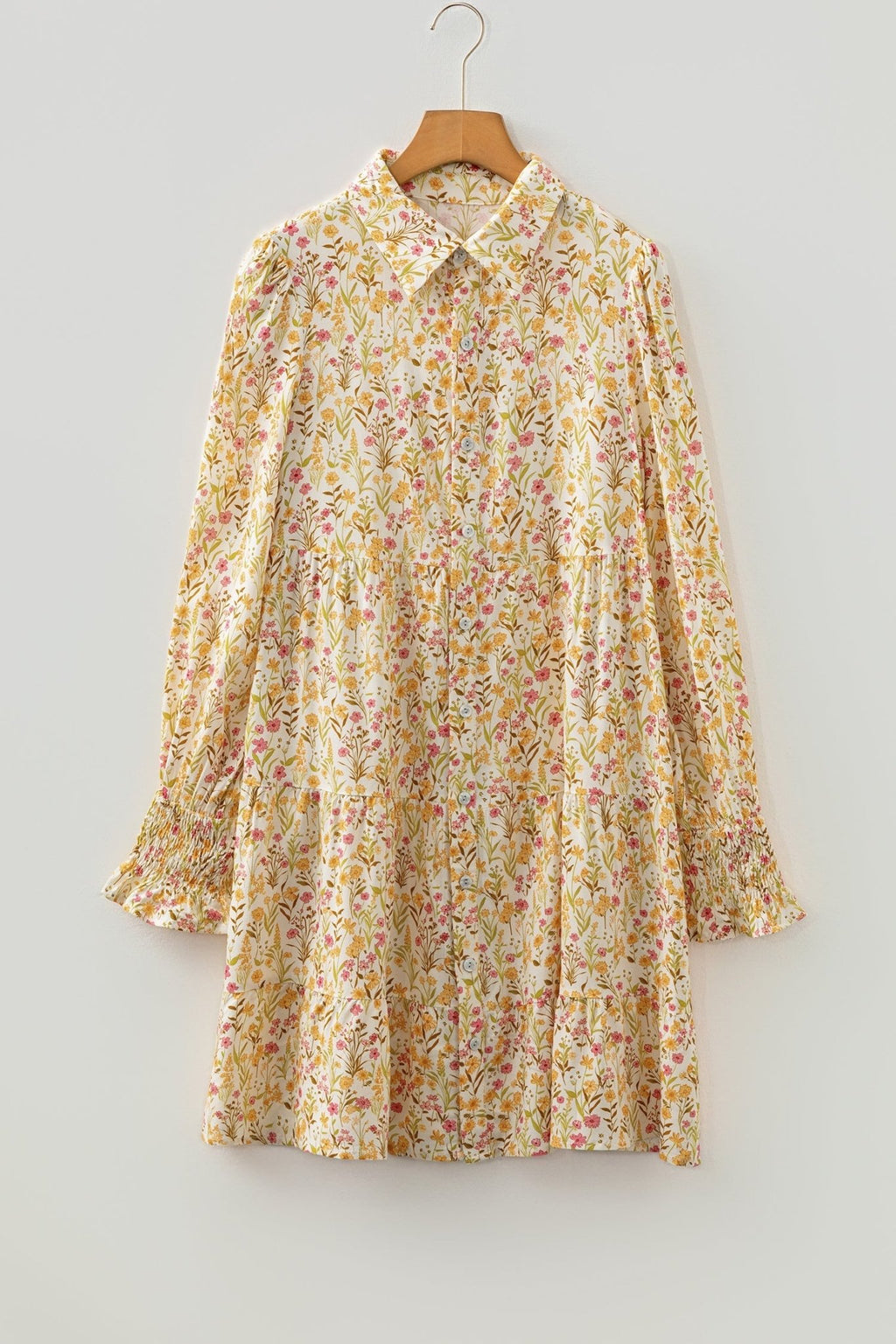 Floral Frilled Trim Smocked Cuff Dress - Rooted & Reckless Co.